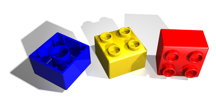 Gekleurde DUPLO blokken in rood, geel en blauw